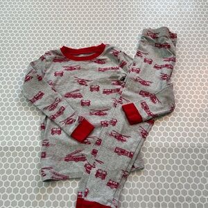 Kids Grey and Red Firetruck Pajama Set. Size 4T